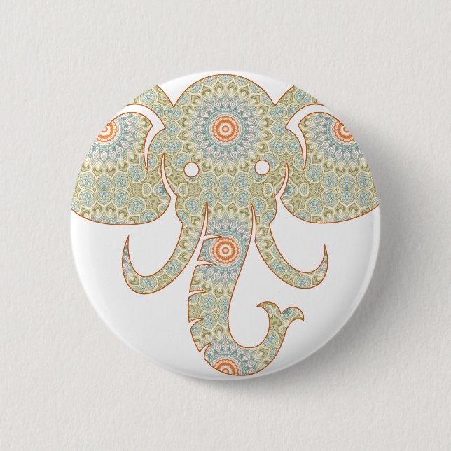 Mandala Elefant Huvud Design Knapp (Framsida)