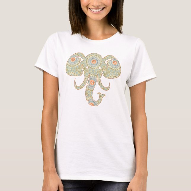Mandala Elefant Huvud Design T Shirt (Framsida)