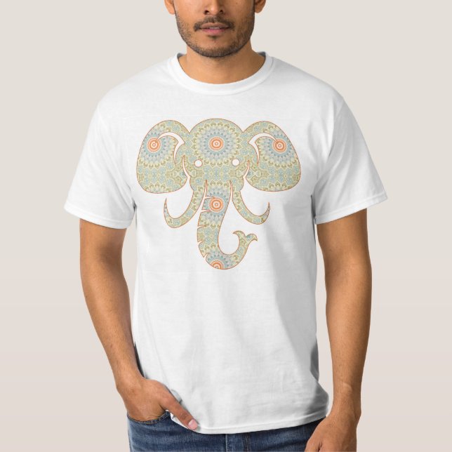 Mandala Elefant Huvud Design T Shirt (Framsida)