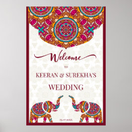 Mandala elefant indisk bröllops välkomstskylt poster