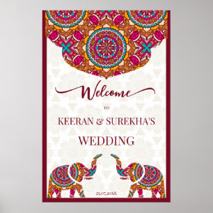 Mandala elefant indisk bröllops välkomstskylt poster