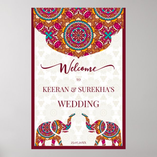 Mandala elefant indisk bröllops välkomstskylt poster (Framsidan)