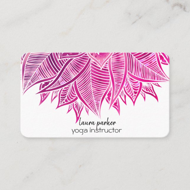 Mandala Elegant Boho Paisley Blommigt Rosa Art Yog Visitkort (Framsida)