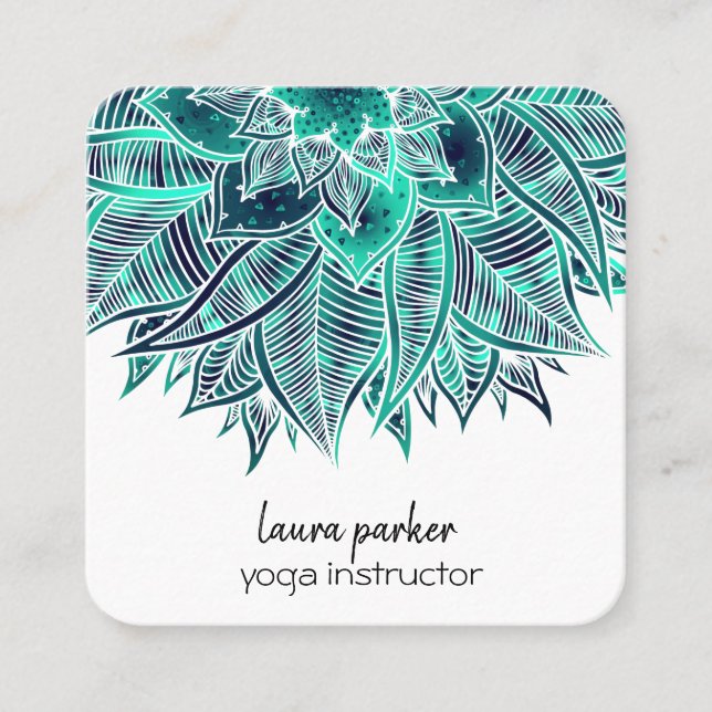 Mandala Elegant Boho Paisley Blommigt Teal Art Yog Fyrkantigt Visitkort (Framsida)