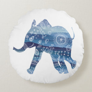 Mandala Elephant ArtPolyester Round-kushion Rund Kudde