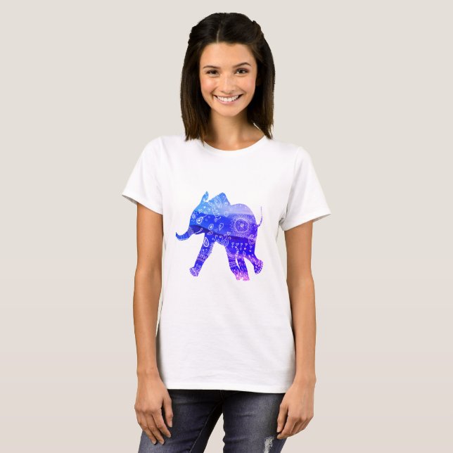 Mandala elephant Basic T-Shirt, White Tee (Hel framsida)