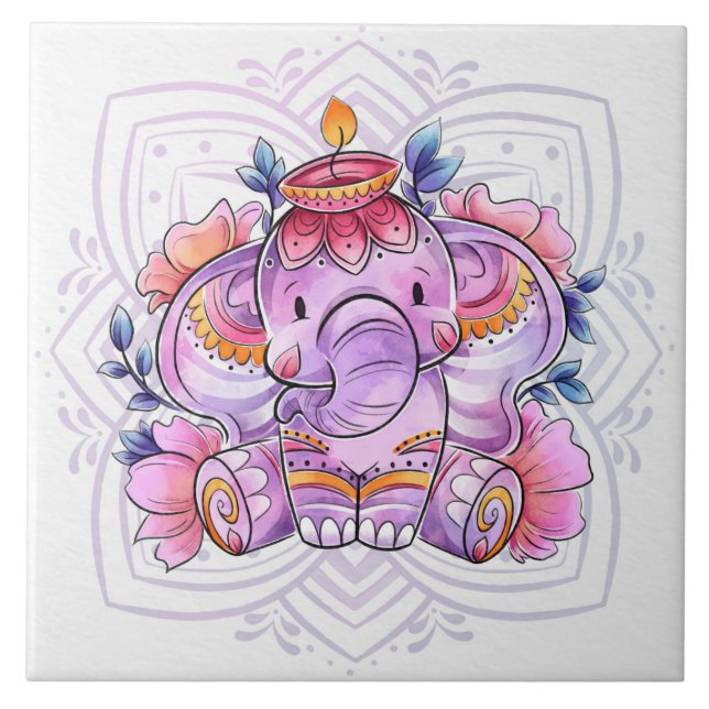 Mandala Elephant/Ganesh  Kakelplatta (Framsidan)