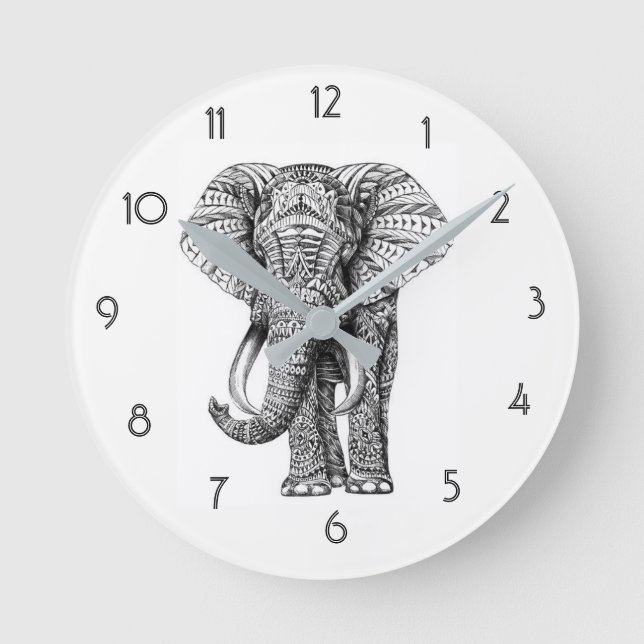 Mandala Elephant Wall Clock Rund Klocka (Framsida)