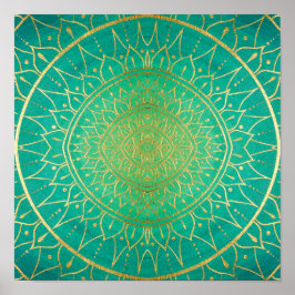 Mandala Emeral Grönt Guld Colorful Poster