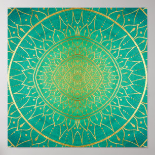 Mandala Emeral Grönt Guld Colorful Poster