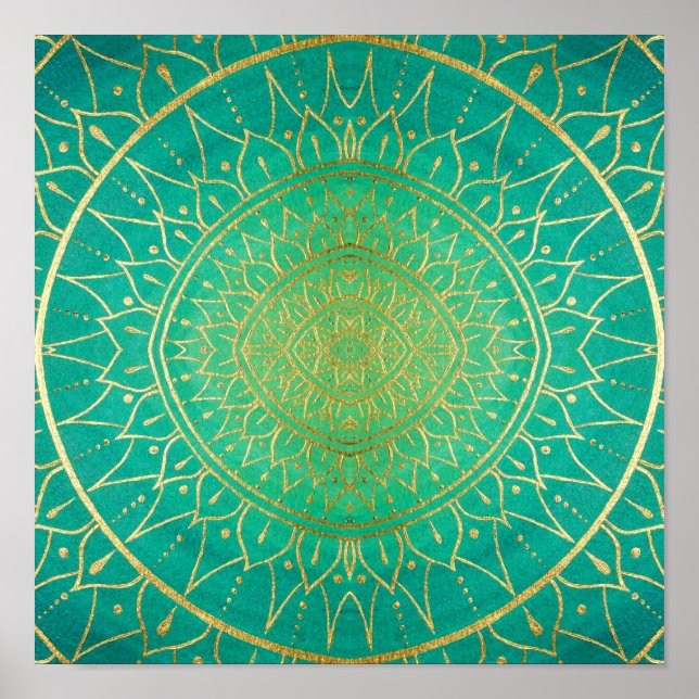 Mandala Emeral Grönt Guld Colorful Poster (Framsidan)