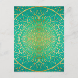 Mandala Emeral Grönt Guld Colorful Vykort