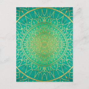 Mandala Emeral Grönt Guld Colorful Vykort