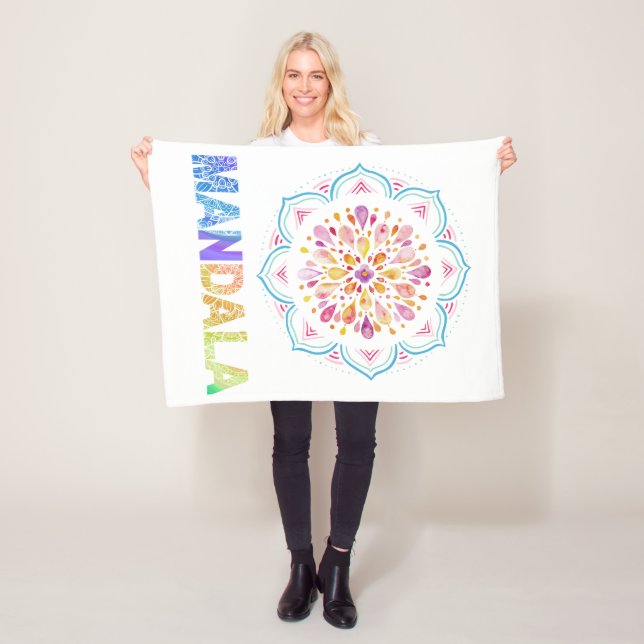 MANDALA FÄRGAD LOTUS FLOWER FLEECEFILT (På plats)