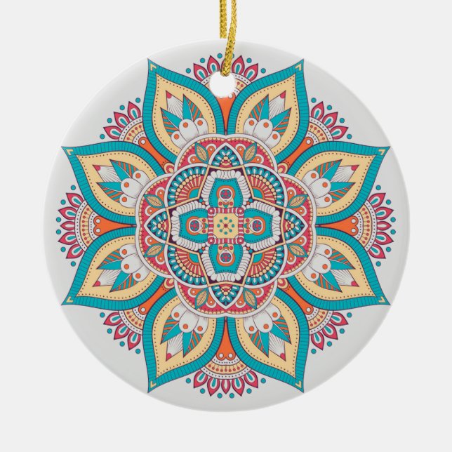 Mandala färgad marockansk etnisk mönster julgransprydnad keramik (Framsidan)