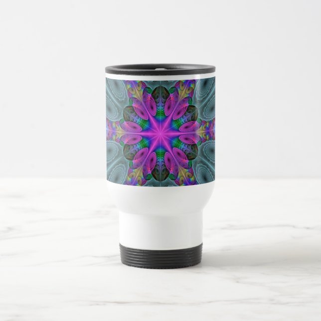 Mandala Färgglad Andlig Fraktal Konst Med Rosa Resemugg (Center)