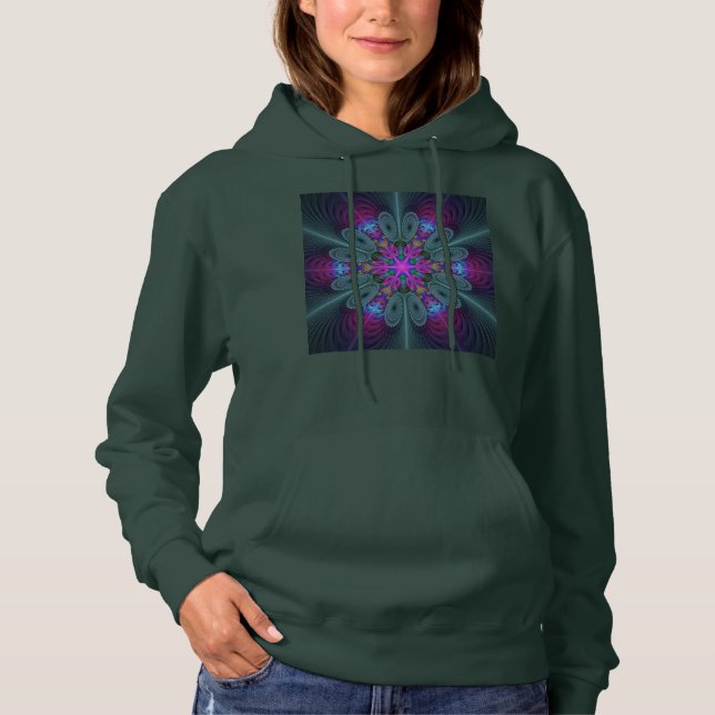 Mandala Färgglad Andlig Fraktal Konst Med Rosa T Shirt (Framsida)