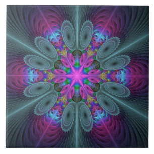 Mandala Färgrik Andlig Fraktal Konst Med Rosa Kakelplatta