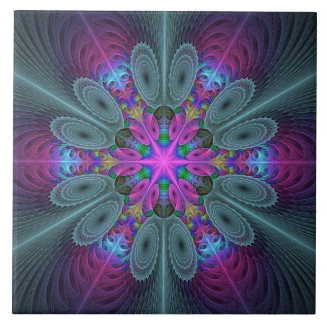 Mandala Färgrik Andlig Fraktal Konst Med Rosa Kakelplatta (Framsidan)