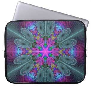 Mandala Färgrik Andlig Fraktal Konst Med Rosa Laptop Fodral