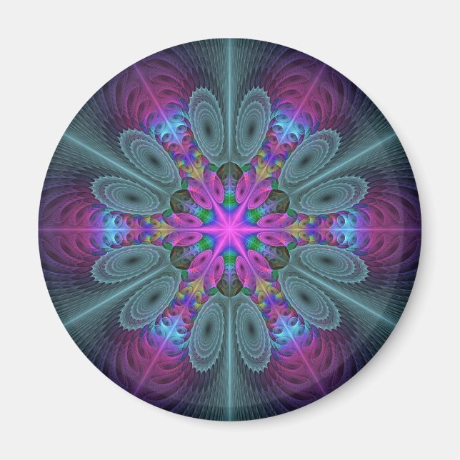 Mandala Färgrik Slående Fraktal Konst Kalejdoskop Magnet (Framsidan)