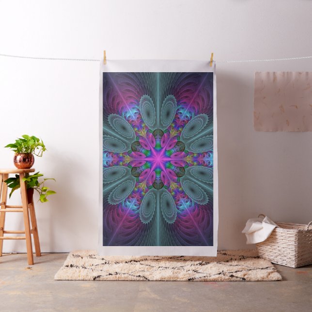 Mandala Färgrik Slående Fraktal Konst Kalejdoskop Tyg (In Situ)