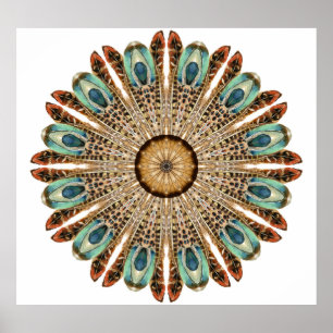 Mandala Feathers Watercolor: Natural Snöre Design Poster