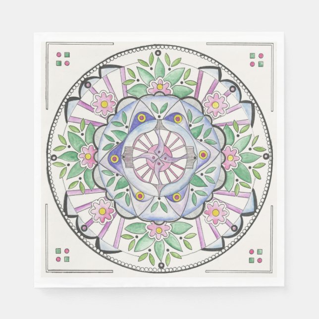 Mandala Floribunda-design på pappra servetter (Framsidan)