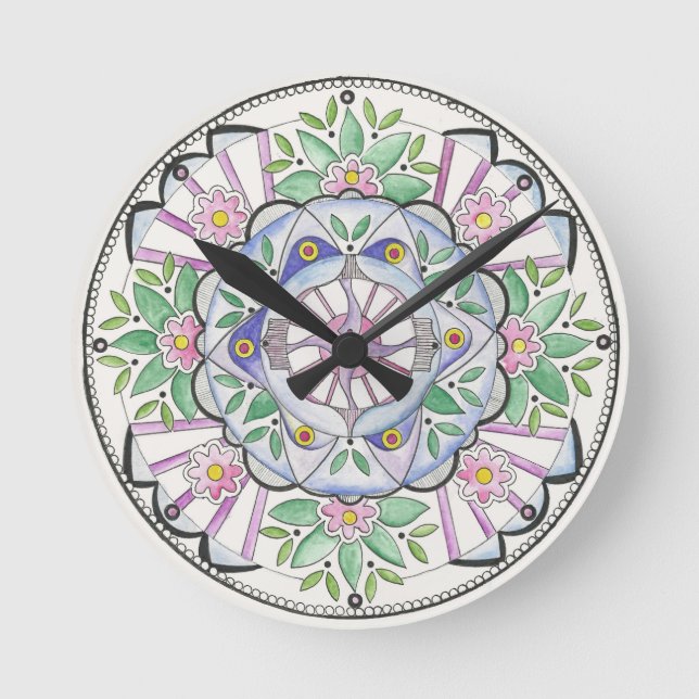 Mandala Floribunda Wall Clock Rund Klocka (Framsida)