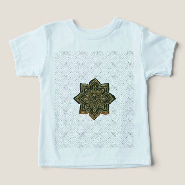 Mandala Flower Art. Grönt Guld Zen Decor T Shirt (Design Framsida)