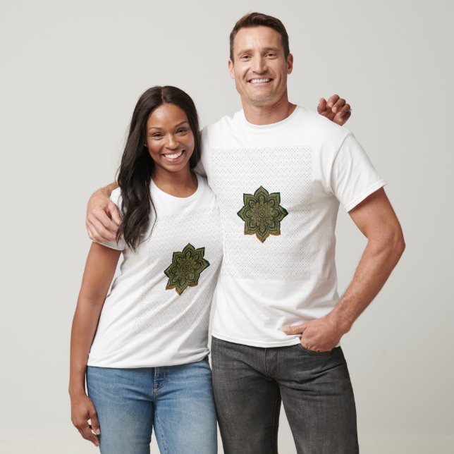 Mandala Flower Art. Grönt Guld Zen Decor T Shirt (Unisex)