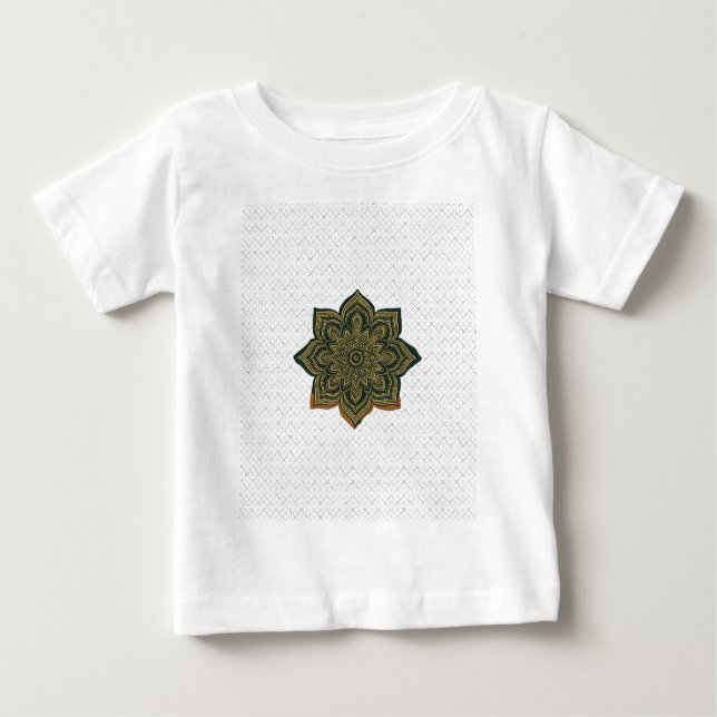 Mandala Flower Art. Grönt Guld Zen Decor T Shirt (Framsida)