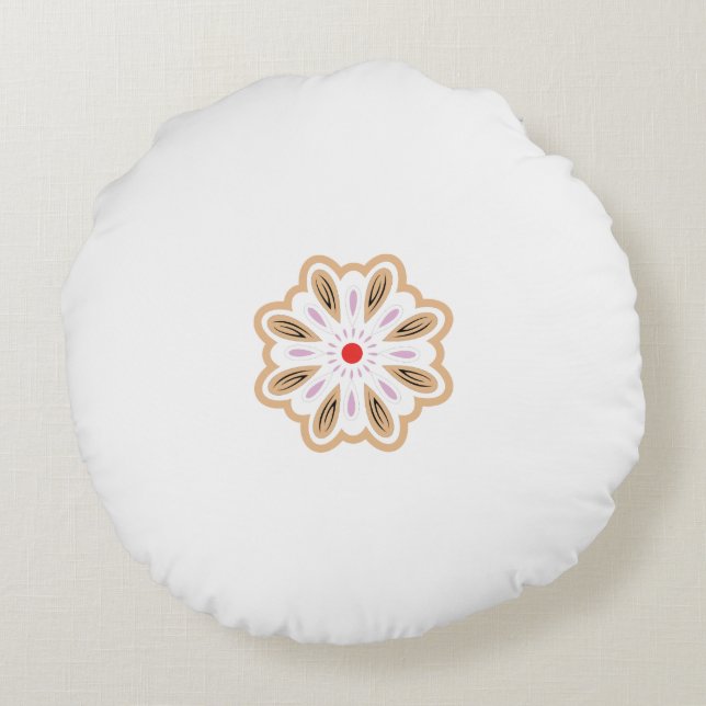 Mandala Flower Art-utskrift | Boho Decor Rund Kudde (Baksidan)