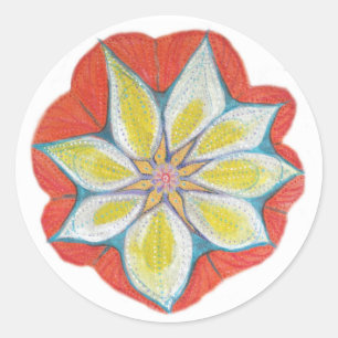 Mandala Flower Classic Round Sticker, Glossy Runt Klistermärke