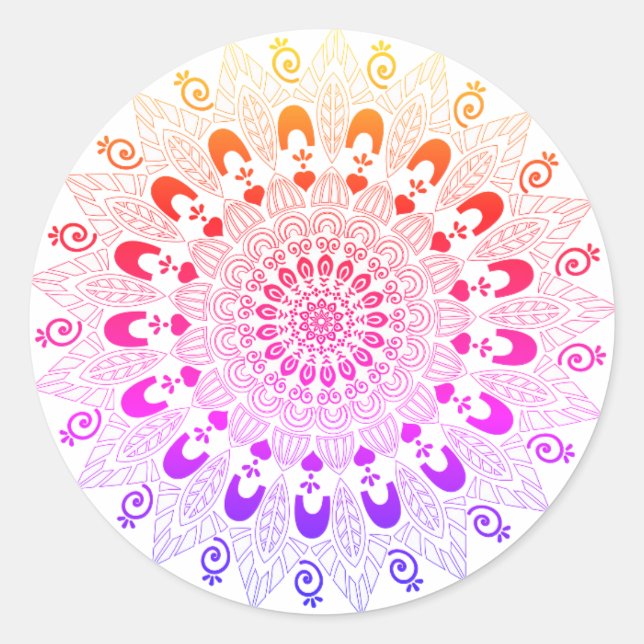 Mandala Flower Design Runt Klistermärke (Framsida)