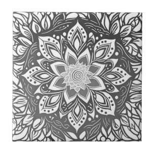 Mandala Flower in Black and white Kakelplatta