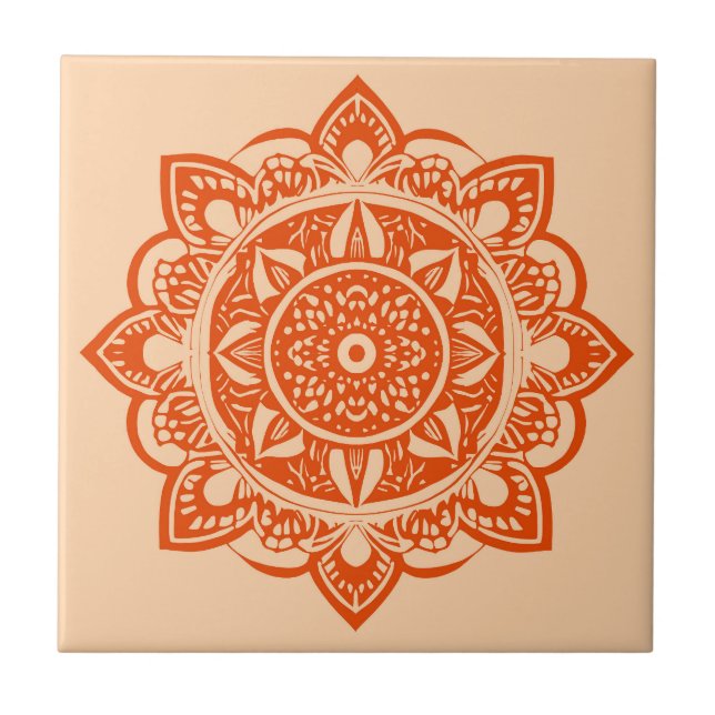 Mandala Flower in Mandarin Orange Kakelplatta (Framsidan)