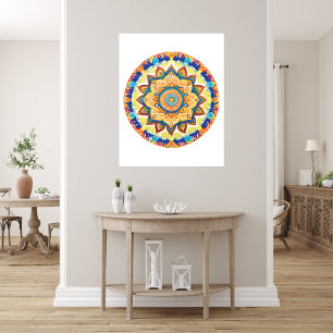 Mandala Flower Magic Blue Watercolor Fototryck
