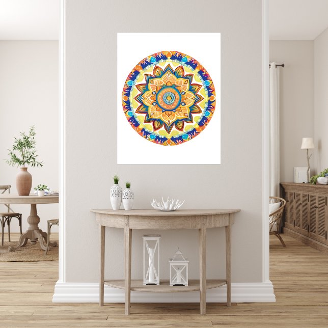 Mandala Flower Magic Blue Watercolor Fototryck (Mandala Flower Magic Blue Watercolor Photo Print)
