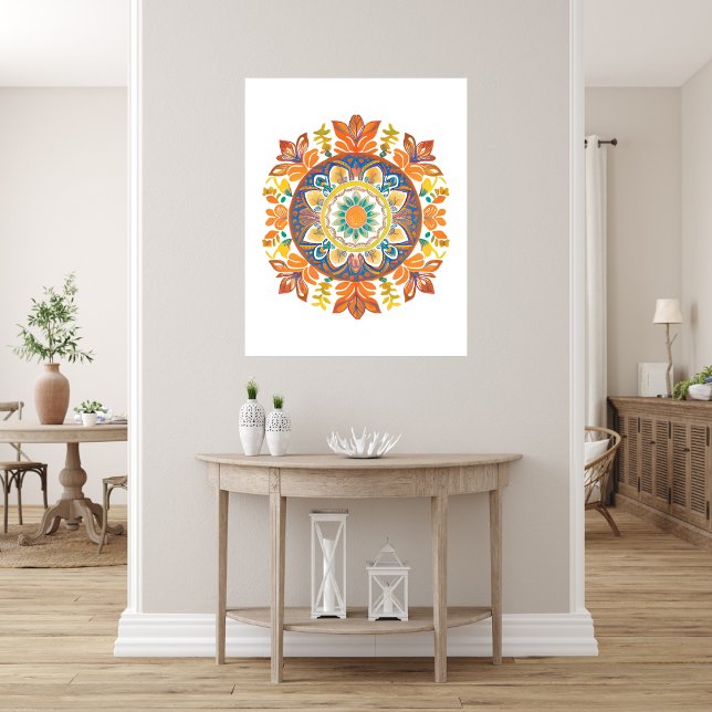 Mandala Flower Magic Orange Watercolor Fototryck (Mandala Flower Magic Orange Watercolor Photo Print)