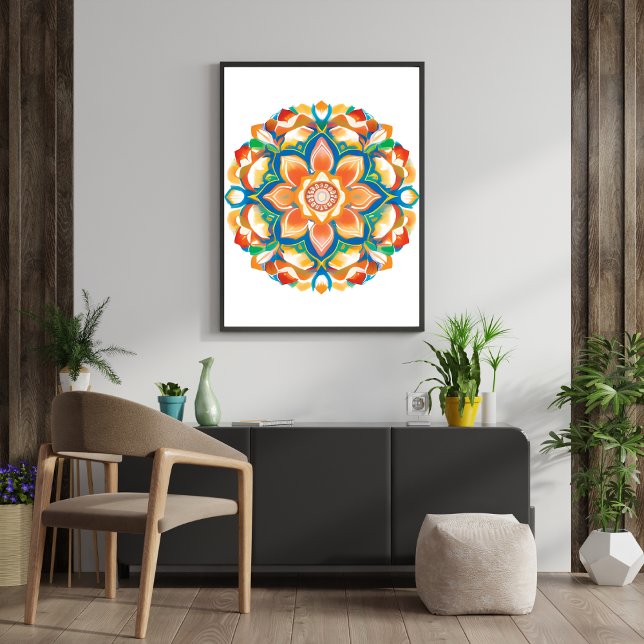 Mandala Flower Magic White Watercolor Fototryck (Mandala Flower Magic White Watercolor Photo Print)