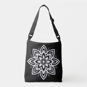 Mandala Flower Mönster i Black and White Axelväska