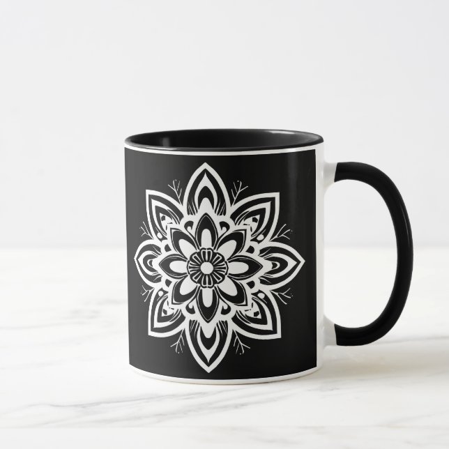 Mandala Flower Mönster i Black and White Mugg (Höger)