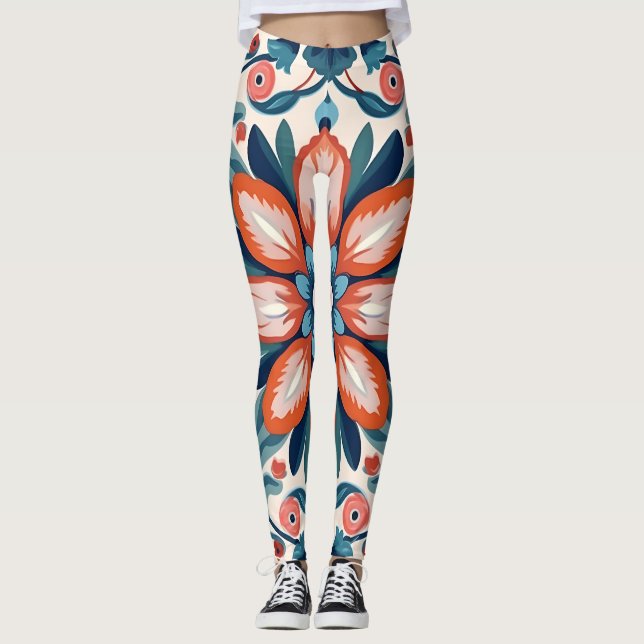 Mandala Flower Mönster Leggings (Framsida)