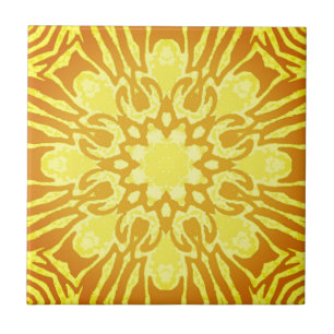 Mandala Flower Mönster - Mustard Guld och Gult Kakelplatta