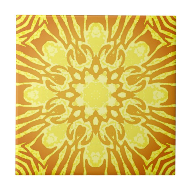 Mandala Flower Mönster - Mustard Guld och Gult Kakelplatta (Framsidan)