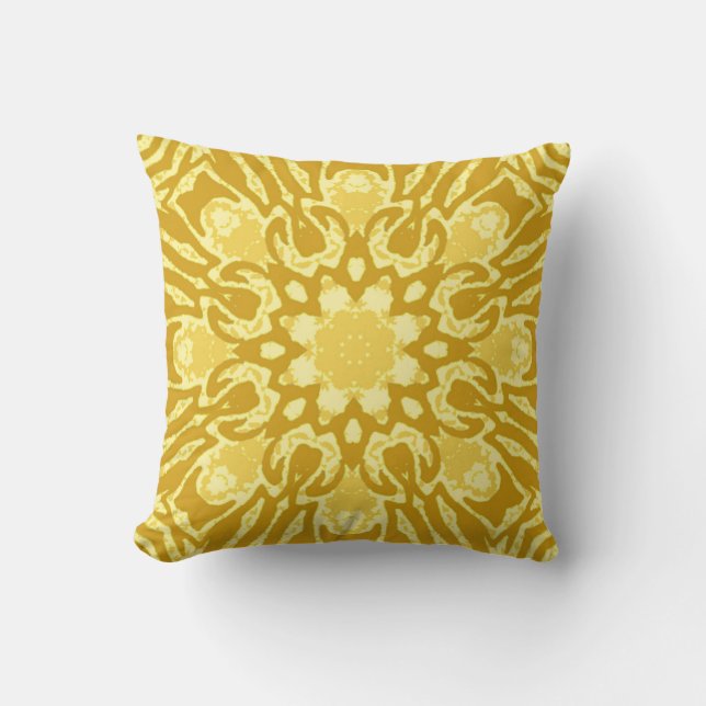 Mandala Flower Mönster - Mustard Guld och Gult Kudde (Framsida)