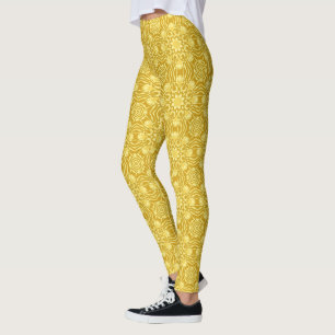 Mandala Flower Mönster - Mustard Guld och Gult Leggings