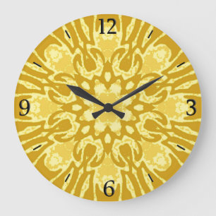 Mandala Flower Mönster - Mustard Guld och Gult Stor Klocka