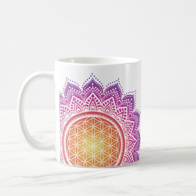 Mandala Flower of life sun rising Kaffemugg (Vänster)
